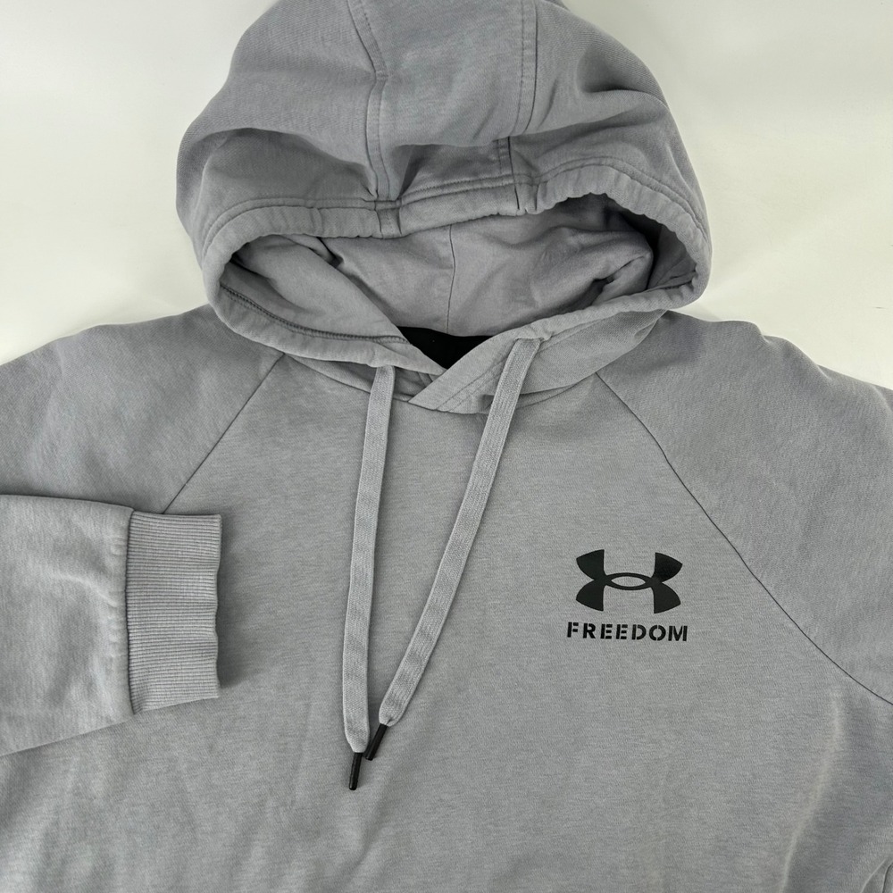 Under Armour Freedom Hoodie Mens Medium Gray American Flag Logo Sweatshirt